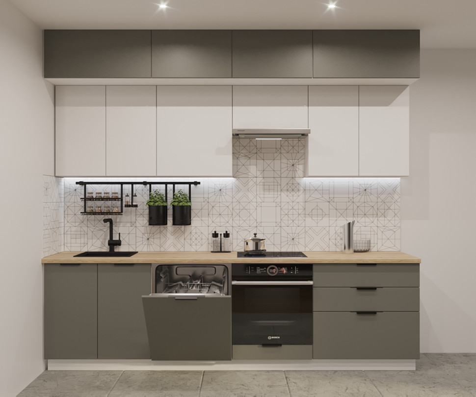 Кухонный гарнитур Фаска Обсидиан - Тальк 2800 мм (арт.17) 