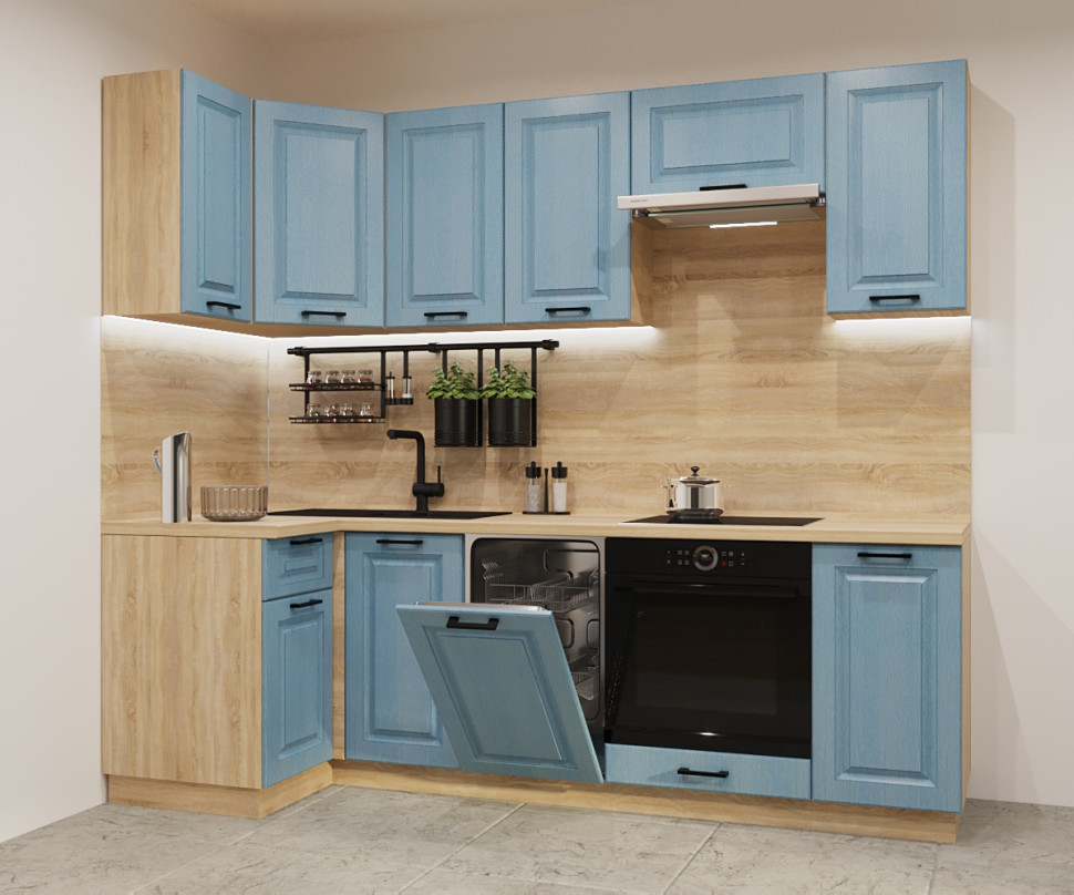 Кухонный гарнитур Роялвуд Голубой Вегас, 1000х2450 мм (арт. 21) 