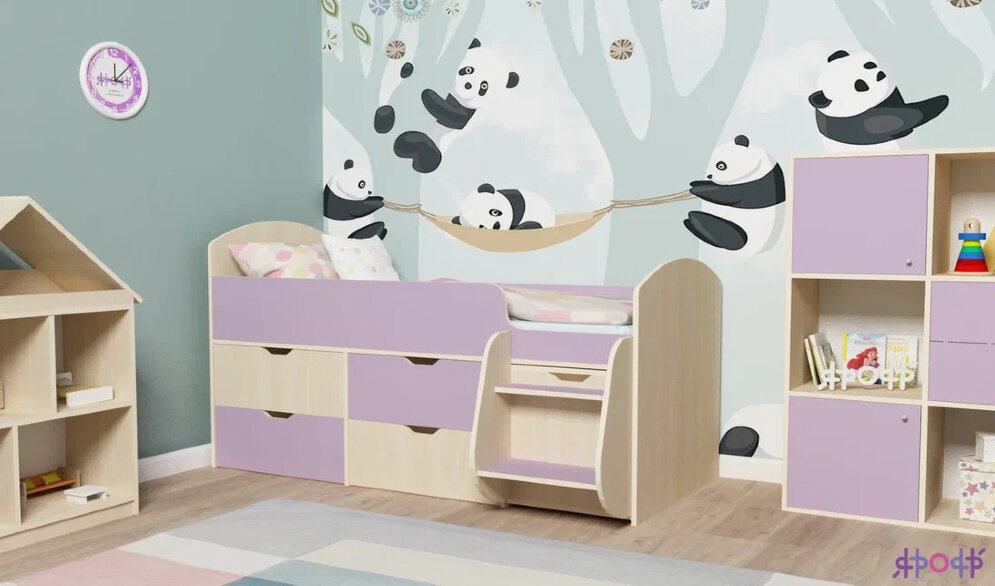 Детская кровать-чердак Малыш-7, дуб-ирис 