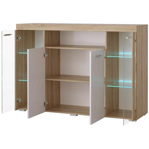 Комод-витрина Орландо, Сонома-Белый глянец 