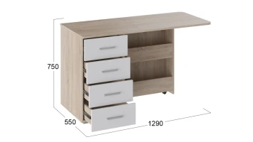 Стол письменный раскладной тип 5, Дуб Сонома/Белый ясень