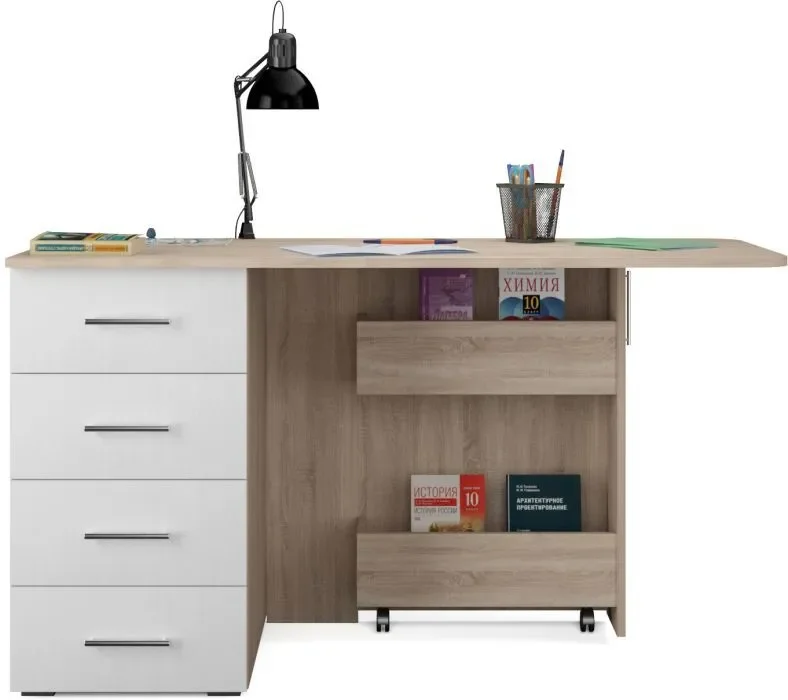 Стол письменный раскладной тип 5, Дуб Сонома/Белый ясень 