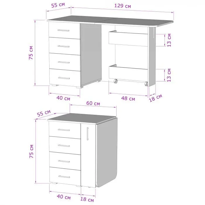 Стол письменный раскладной тип 5, Дуб Сонома/Белый ясень 