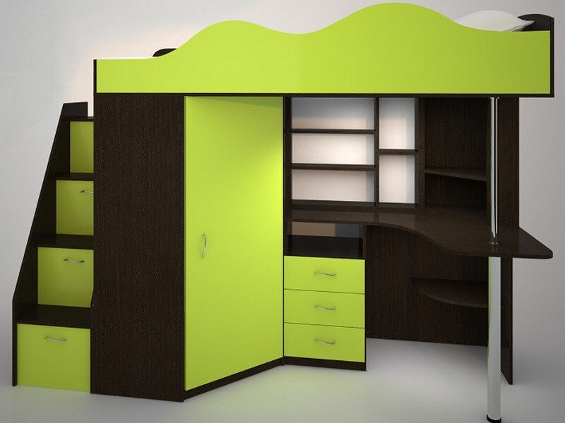 Кровать-чердак Пионер 1, Венге/Лайм  