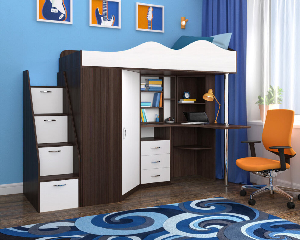 Кровать-чердак Пионер 1, Венге/Лайм  