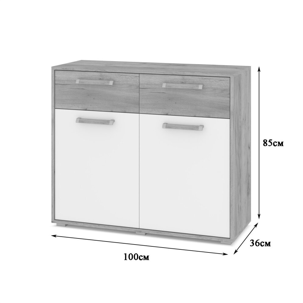 Комод 1000 Флорида, Белый, Серый дуб 