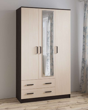 Шкаф 3-х дверный с зеркалом Лагуна, Венге/ Дуб молочный