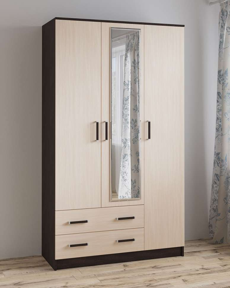 Шкаф 3-х дверный с зеркалом Лагуна, Венге/ Дуб молочный 
