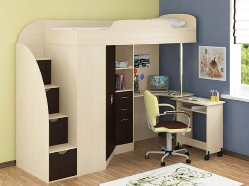 Кровать-чердак Юниор-4, Белое дерево /Бодего  