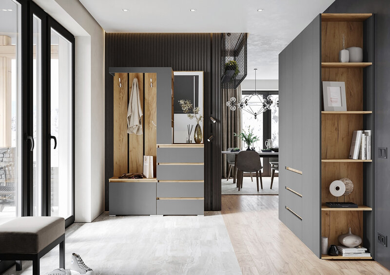 Шкаф 4-х створчатый ШК-05 с ящиками Хелен, Графит 