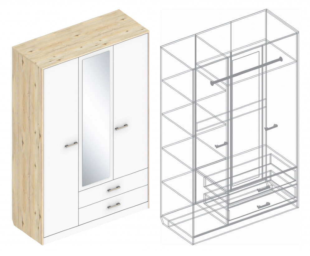 Шкаф трехстворчатый с двумя ящиками Милана  