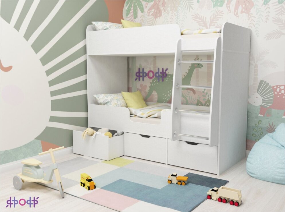 Кровать 2-х ярусная Малыш Двойняшка 80х180 см, белое дерево 