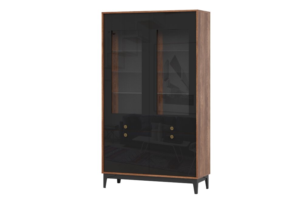 Шкаф-сервант ШКС-2 Brass (Брасс), черный глянец 