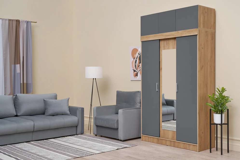 Шкаф-купе с антресолью Роджина дуб крафт / графит 