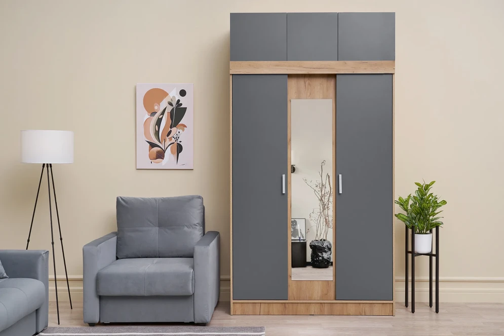 Шкаф-купе с антресолью Роджина дуб крафт / графит 