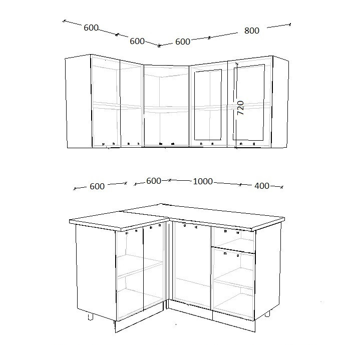 Кухонный гарнитур Роялвуд Голубой Вегас, 1200х1400 мм (арт. 6) 