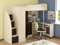 Кровать-чердак Юниор-4, Молочный дуб/Розовый  