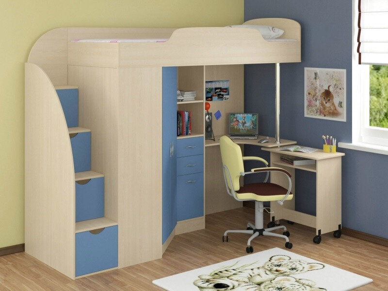 Кровать-чердак Юниор-4, Молочный дуб/Розовый  