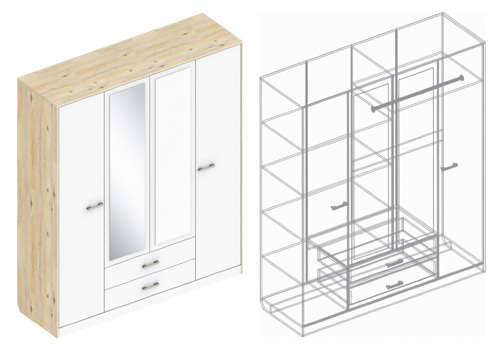 Шкаф четырехстворчатый с двумя ящиками Милана   