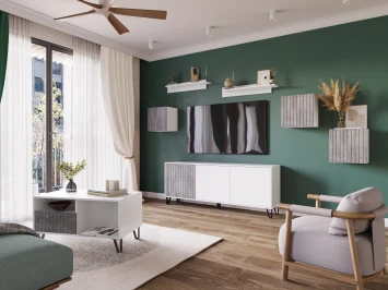 Тумба ТВ Ливерпуль, белый/бетон темный