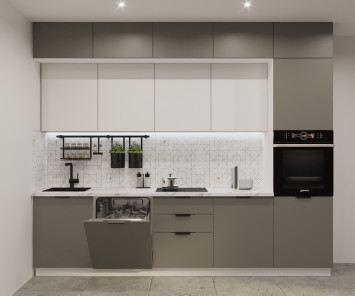 Кухонный гарнитур Фаска Обсидиан - Тальк 3000 мм (арт. 20)