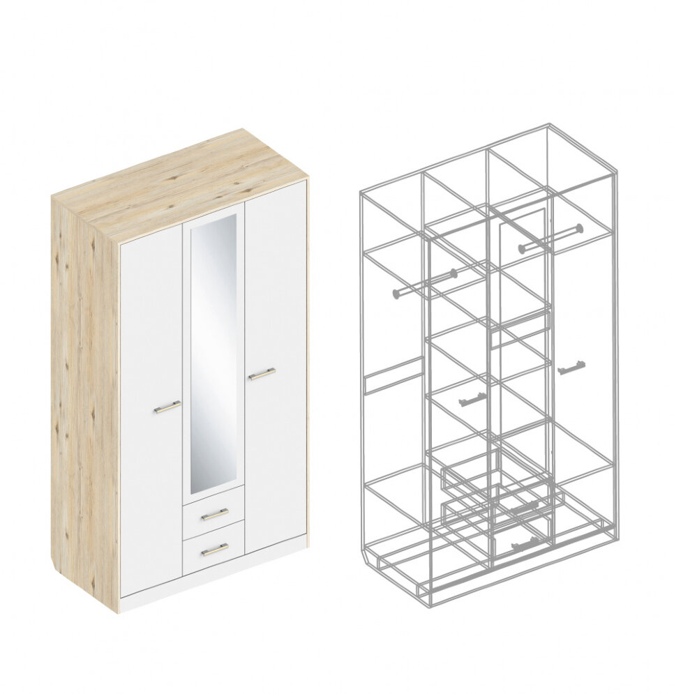 Шкаф трехстворчатый с двумя ящиками по центру Милана   