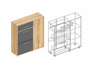 Обувница с ящиком Граф, Серый/Дуб золотистый