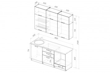 Кухонный гарнитур Глория макси 2, 180 см