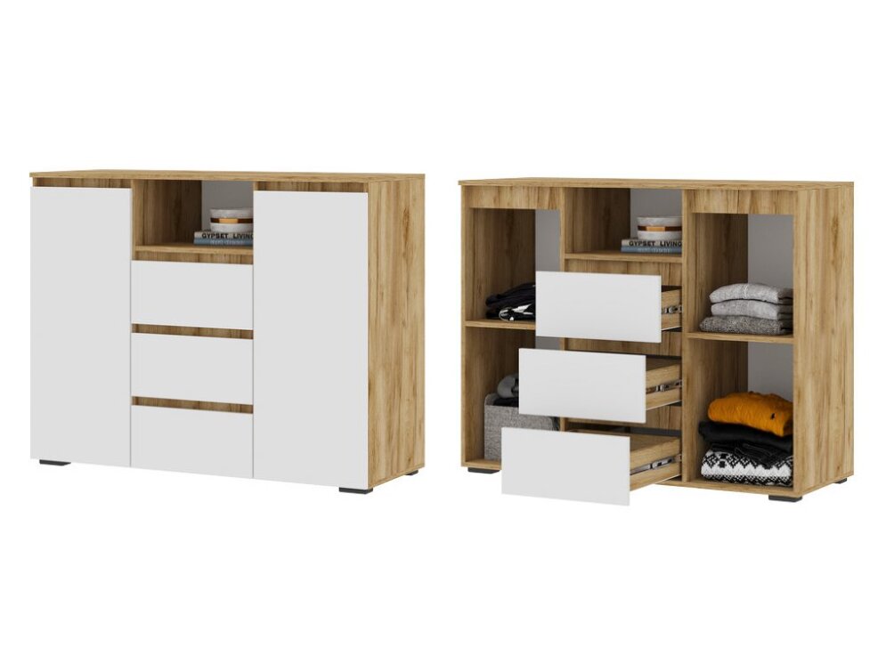 Комод Хелен 1202 КМ 01, крафт золотой - белый шагрень 