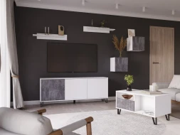 Шкаф навесной Ливерпуль, белый/бетон темный