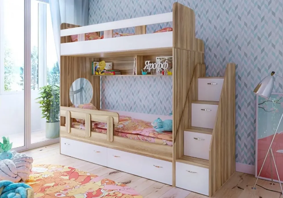 Кровать 2-х ярусная Юниор-1, Ясень/Белый  