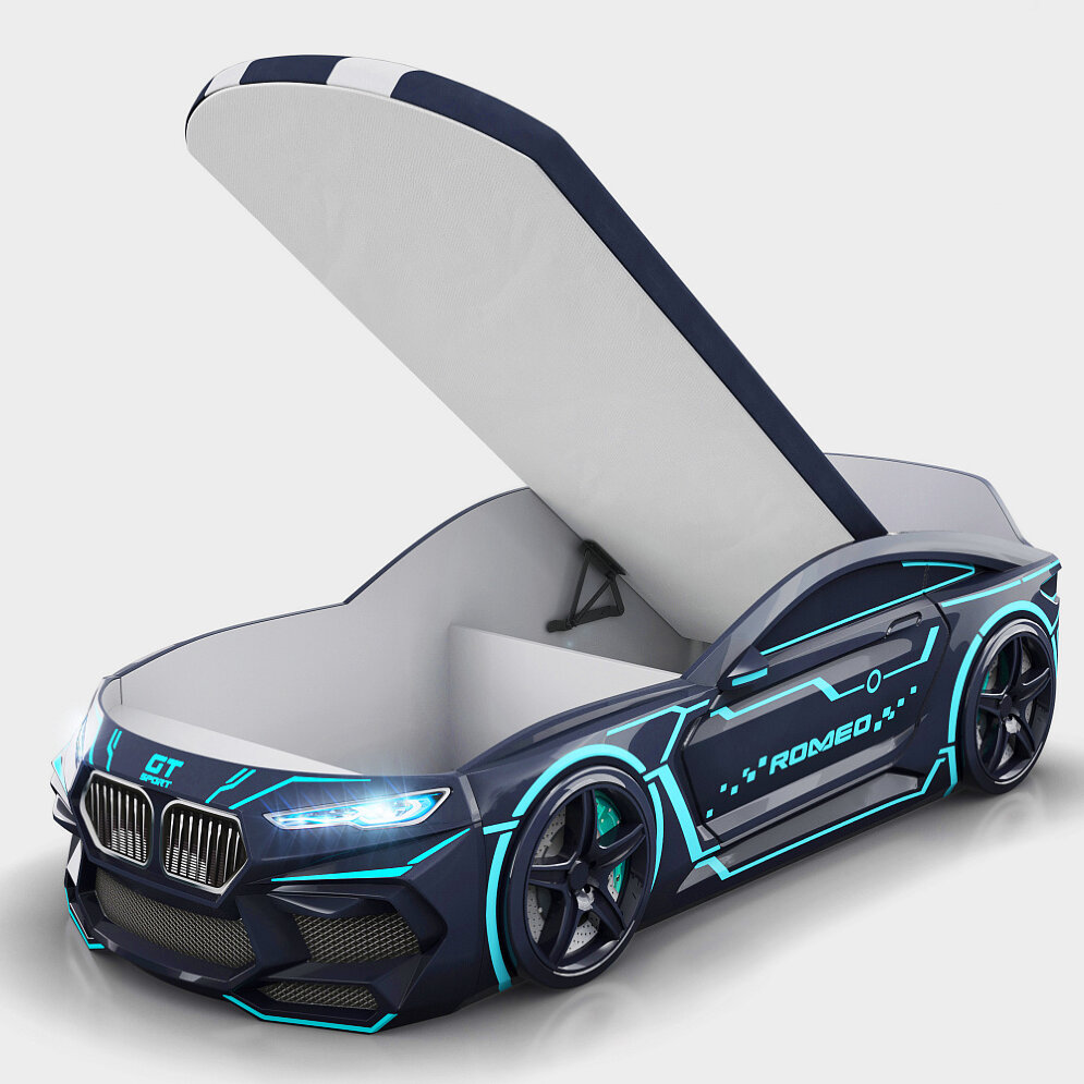 Кровать-машина Romeo-М Neon с матрасом и ящиком для белья 