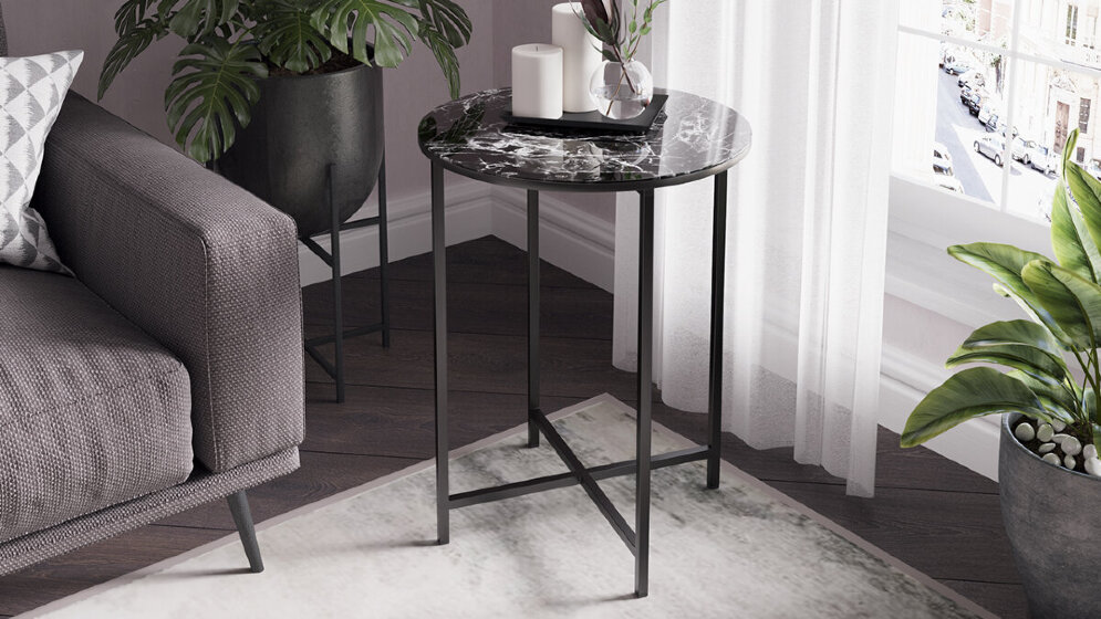 Стол журнальный Порто, Стекло Мрамор черный ДП 1-03-04 - ДП 1-03-04 