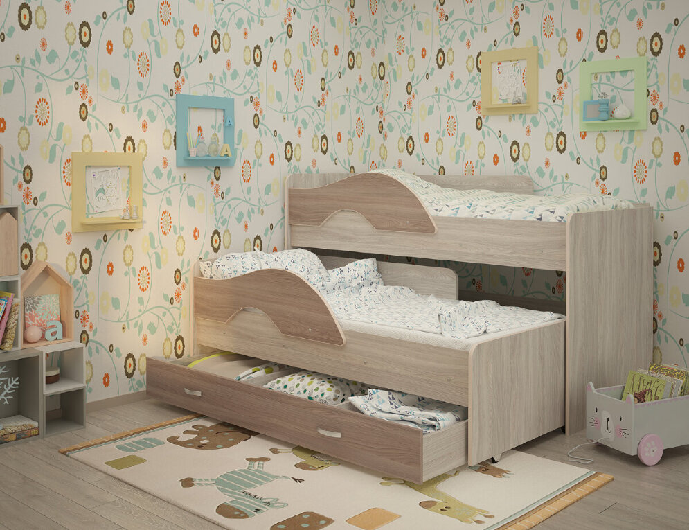 Кровать детская с ящиком Матрешка Ясень Шимо 