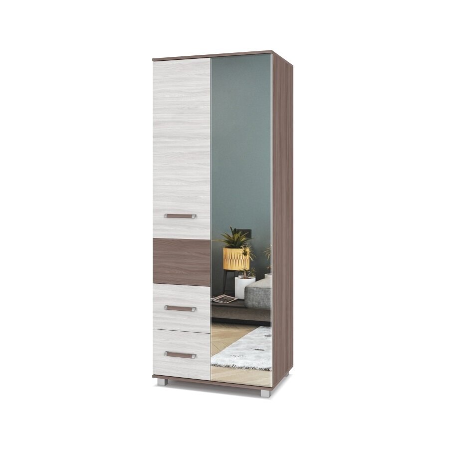 Шкаф двустворчатый с ящиками и зеркалом В24 Виора, Ясень Шимо 