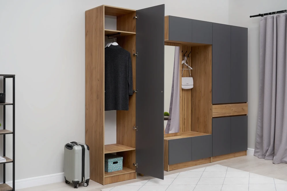 Пенал Роджина дуб крафт / графит (прихожая)  