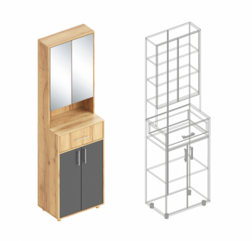 Тумба с зеркалом Граф, Серый/Дуб золотистый