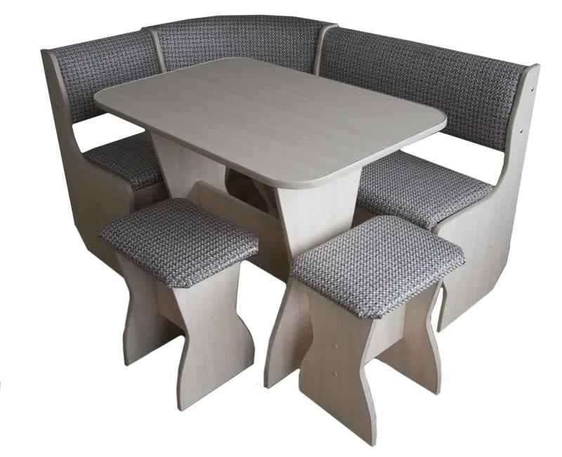 Кухонный уголок Аленка-5 (комплект со столом и табуретами) шимо светлый / рогожка темная 