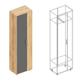 Шкаф для одежды 2-створчатый Граф, Серый/Дуб золотистый 