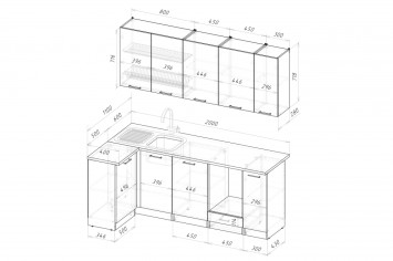 Кухонный гарнитур Глория прайм 400, 110х200 см 