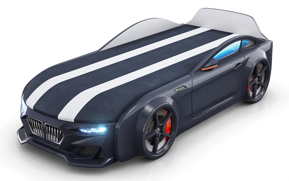 Кровать-машинка с подъемным механизмом и матрасом Dynamic-М Черный 