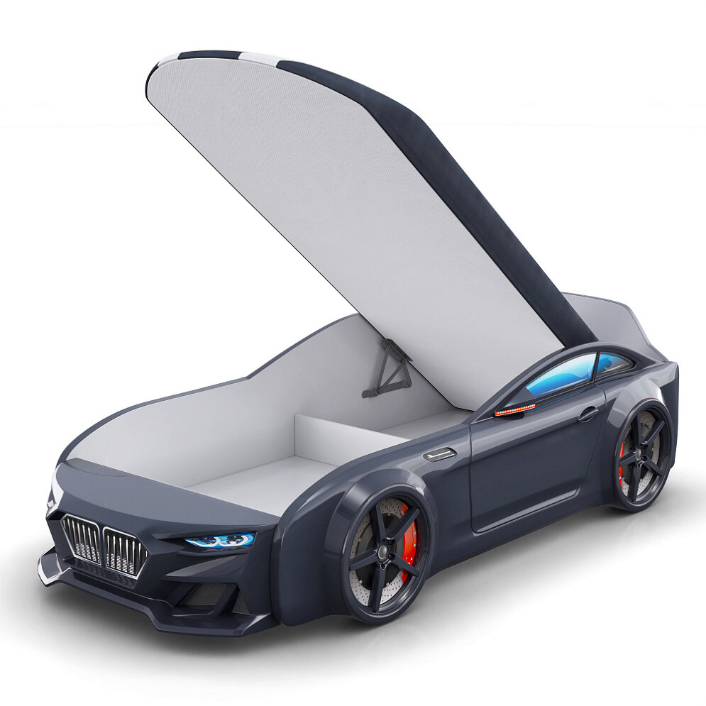 Кровать-машинка с подъемным механизмом и матрасом Dynamic-М Черный 