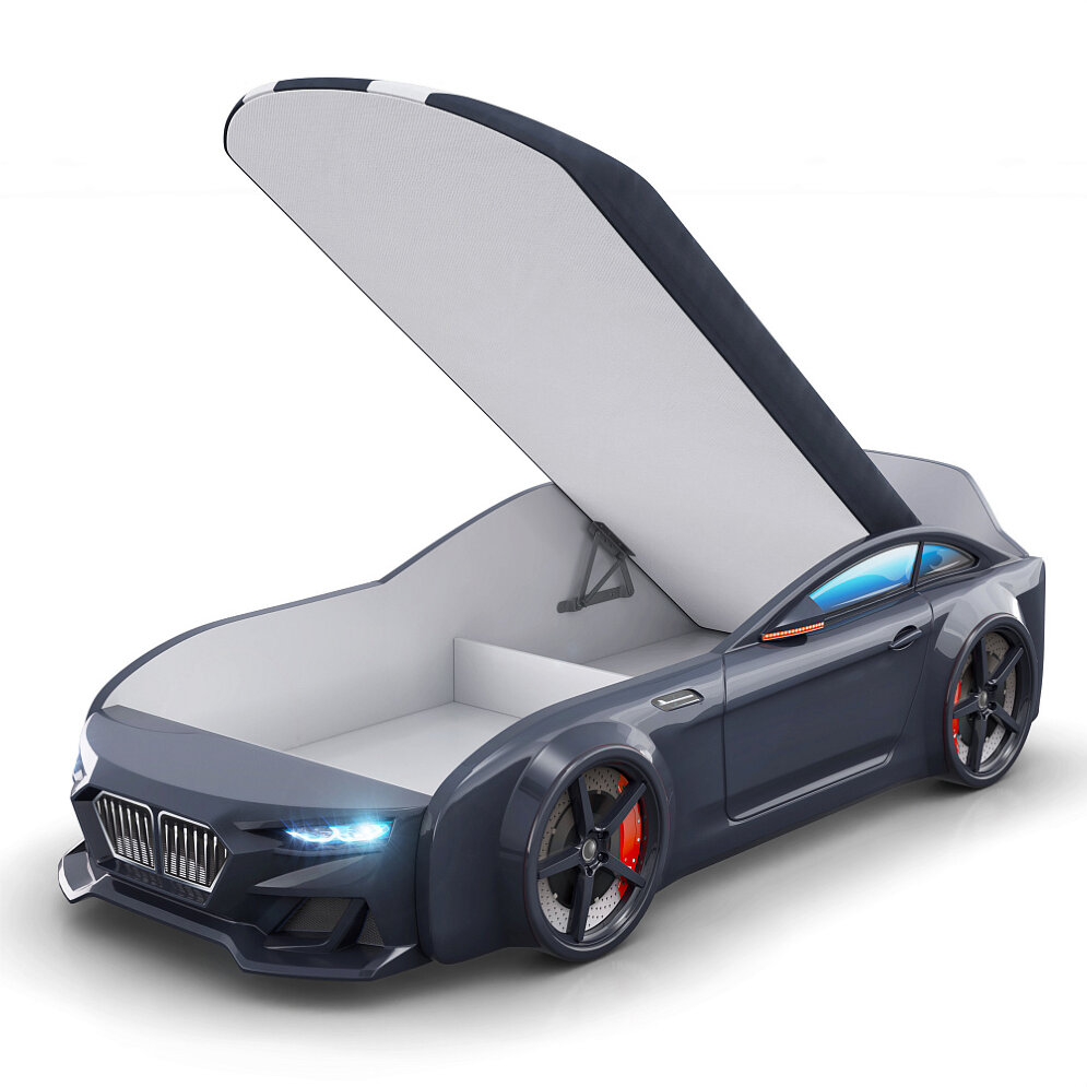 Кровать-машинка с подъемным механизмом и матрасом Dynamic-М Черный 