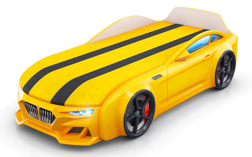 Кровать-машинка с подъемным механизмом и матрасом Dynamic-М Желтый 