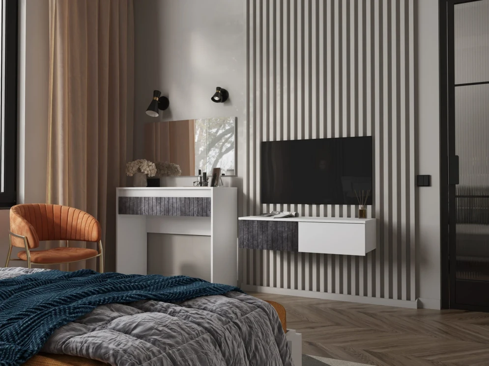 Тумба навесная Ливерпуль, белый/бетон темный 