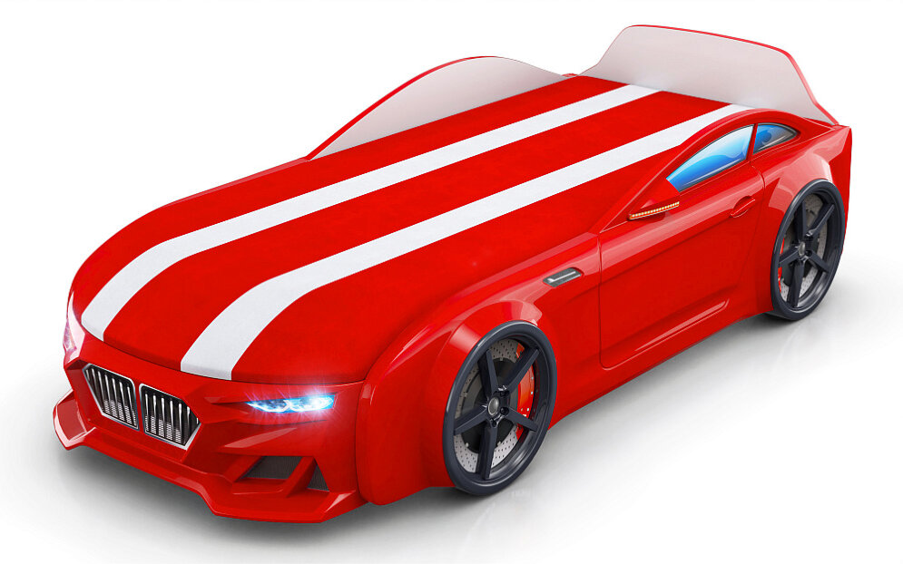 Кровать-машинка с подъемным механизмом и матрасом Dynamic-М Красный 