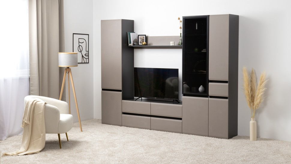 Шкаф-витрина Сидней, Капучино/Антрацит 