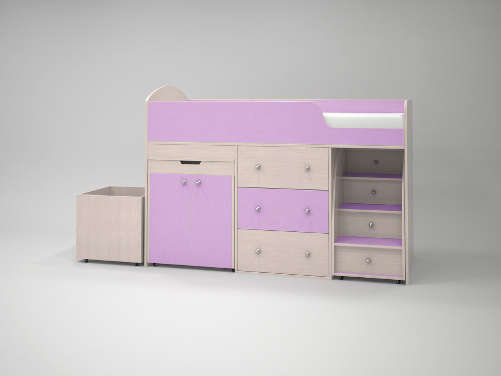 Детская кровать-чердак Малыш, Белое дерево/Ирис  