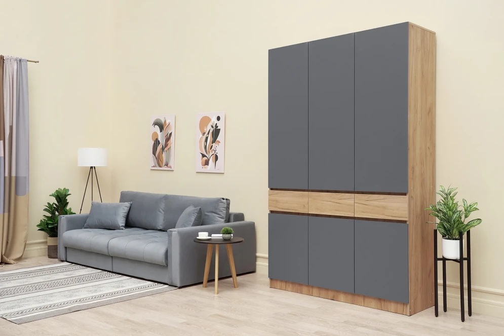 Шкаф трехстворчатый Роджина дуб крафт / графит 