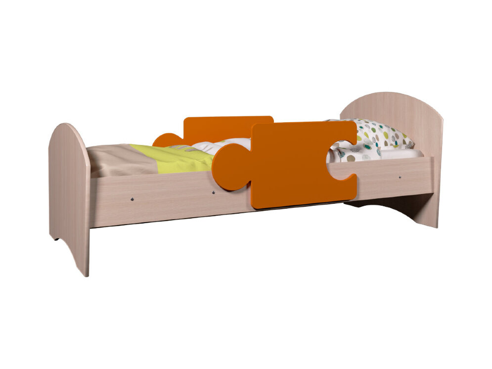 Детская кровать Мозаика, дуб + оранж ( с бортиками) 